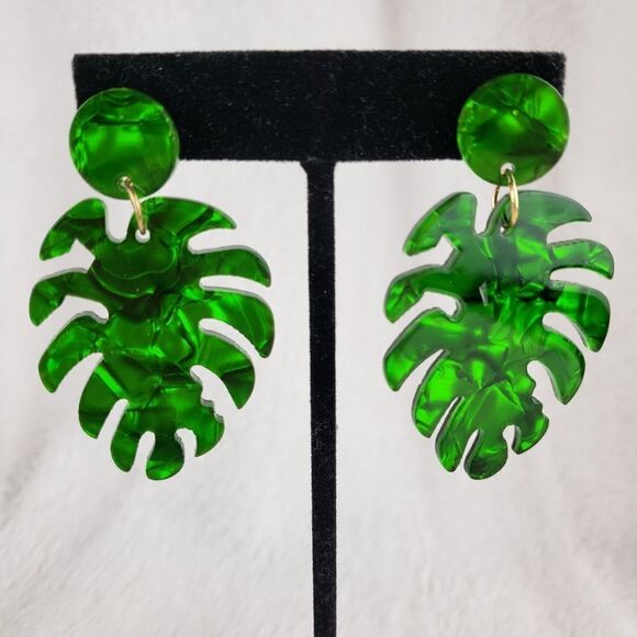 Acrylic Palm Leaf Drop Earrings - Picture 1 of 3